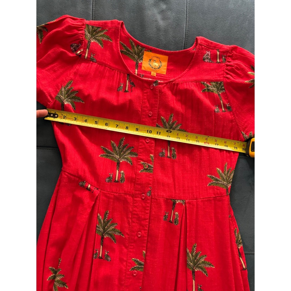 Coniglio Palm Beach Red Rabbit Palm Tree Maxi Dress Button Front Cotton Large - Picture 5 of 8